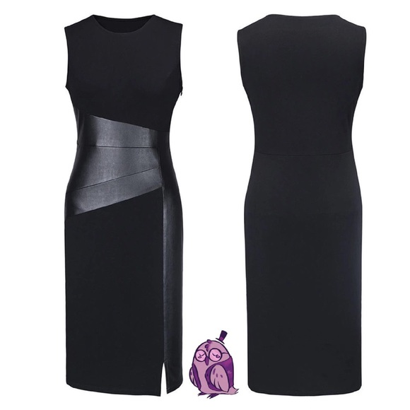 "Adelaide" Sexy Patchwork PU Leather Bodycon Dress - Picture 3 of 6